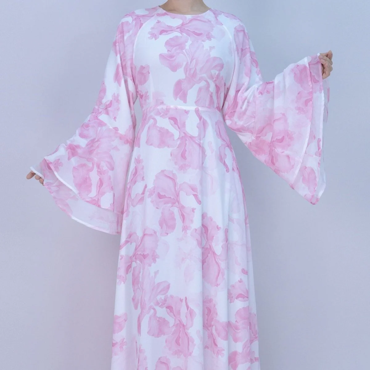 Blossom Printed Chiffon Abaya | Flared Sleeve Abaya (MA149) - Image 10