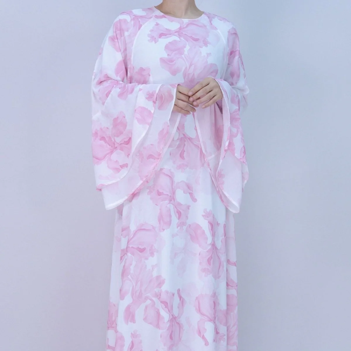Blossom Printed Chiffon Abaya | Flared Sleeve Abaya (MA149) - Image 11