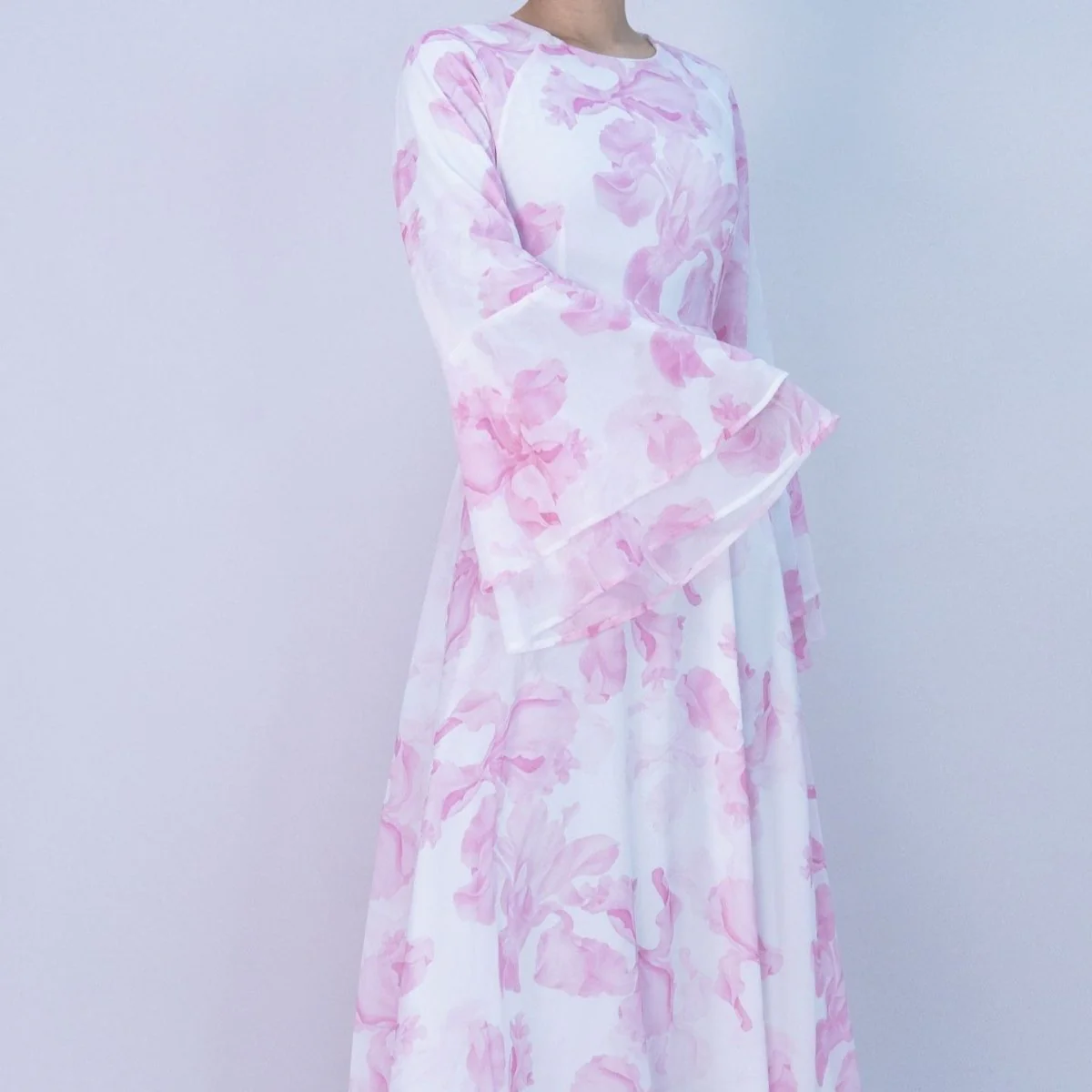 Blossom Printed Chiffon Abaya | Flared Sleeve Abaya (MA149) - Image 12