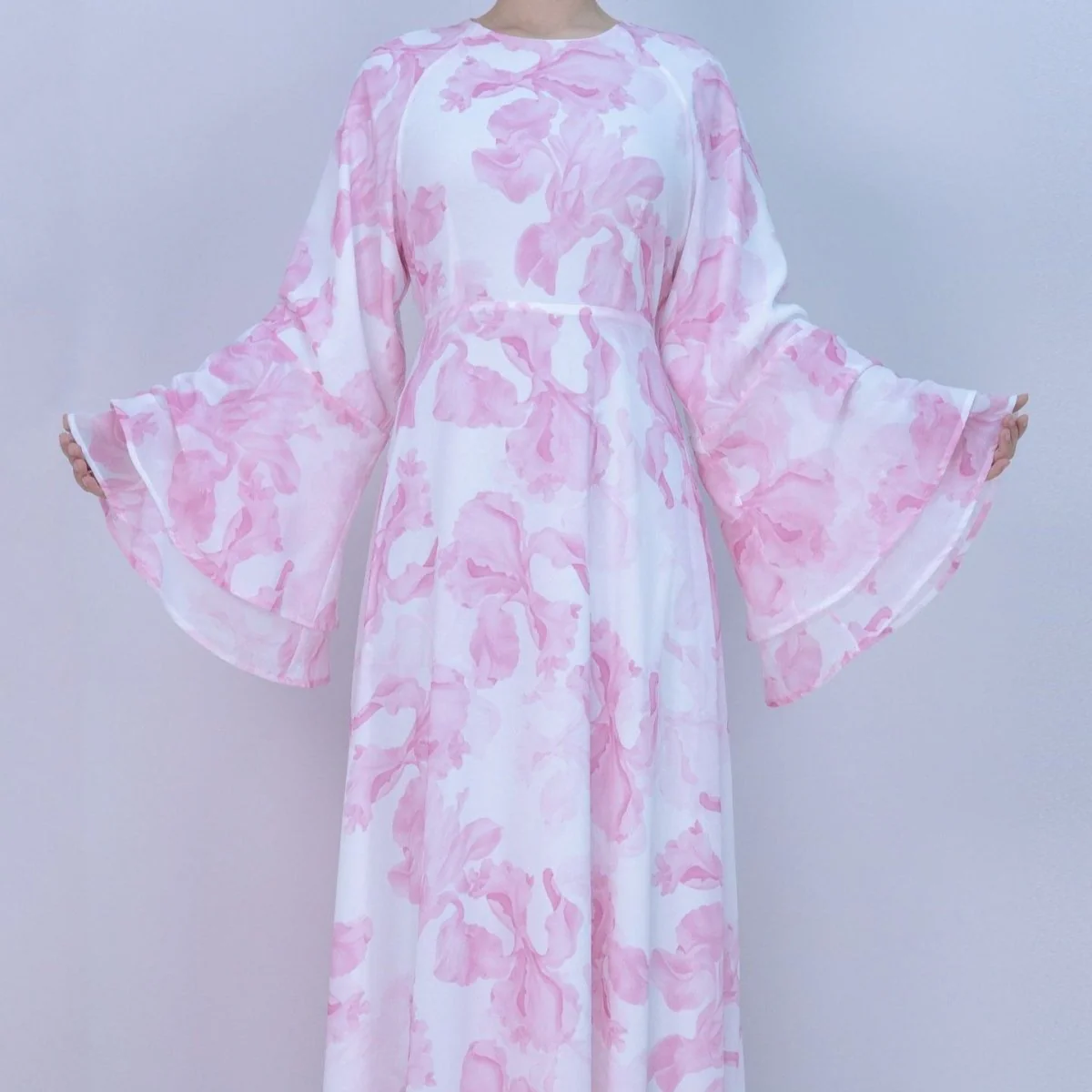Blossom Printed Chiffon Abaya | Flared Sleeve Abaya (MA149) - Image 13