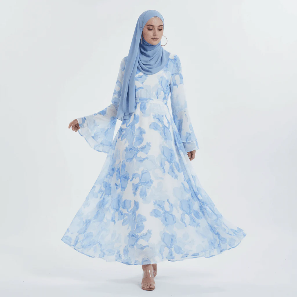 Blossom Printed Chiffon Abaya | Flared Sleeve Abaya (MA149) - Image 6