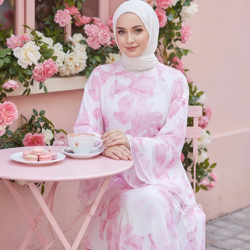 Blossom Printed Chiffon Abaya | Flared Sleeve Abaya (MA149) - Image 9