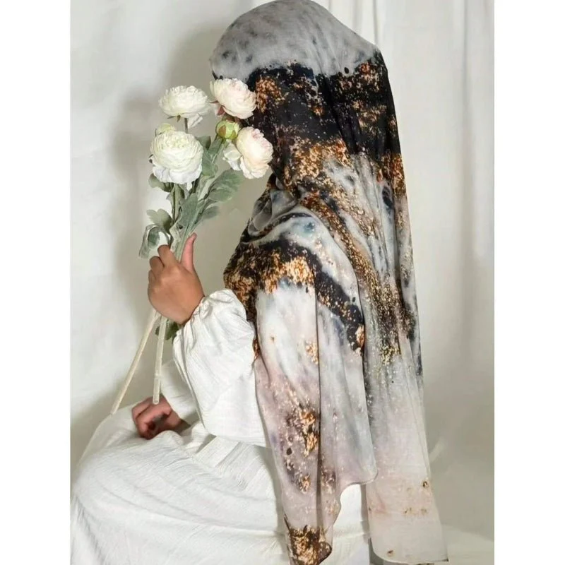 Bohemian Watercolor Marble Hijab | Muslim Women's Artistic Modal Headscarf in Ombre(MH124) - Image 11
