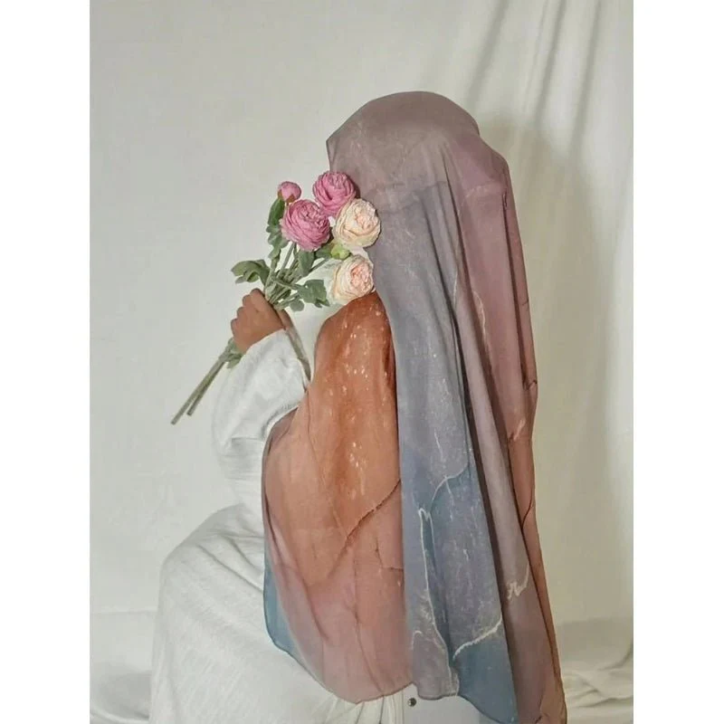 Bohemian Watercolor Marble Hijab | Muslim Women's Artistic Modal Headscarf in Ombre(MH124) - Image 13