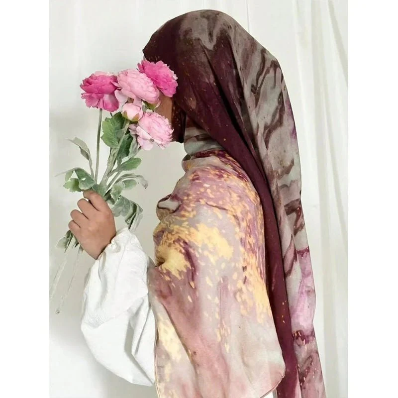 Bohemian Watercolor Marble Hijab | Muslim Women's Artistic Modal Headscarf in Ombre(MH124) - Image 14