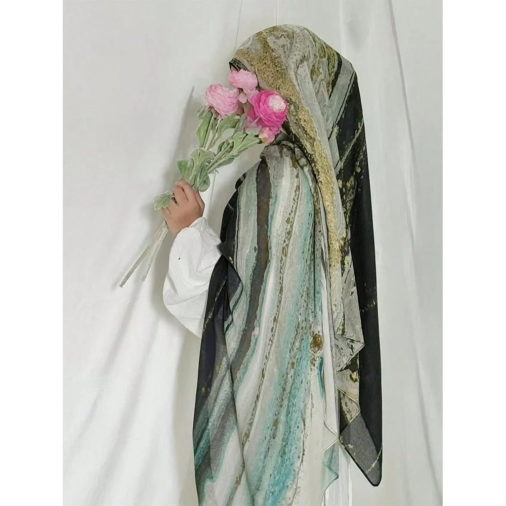Bohemian Watercolor Marble Hijab | Muslim Women's Artistic Modal Headscarf in Ombre(MH124) - Image 20