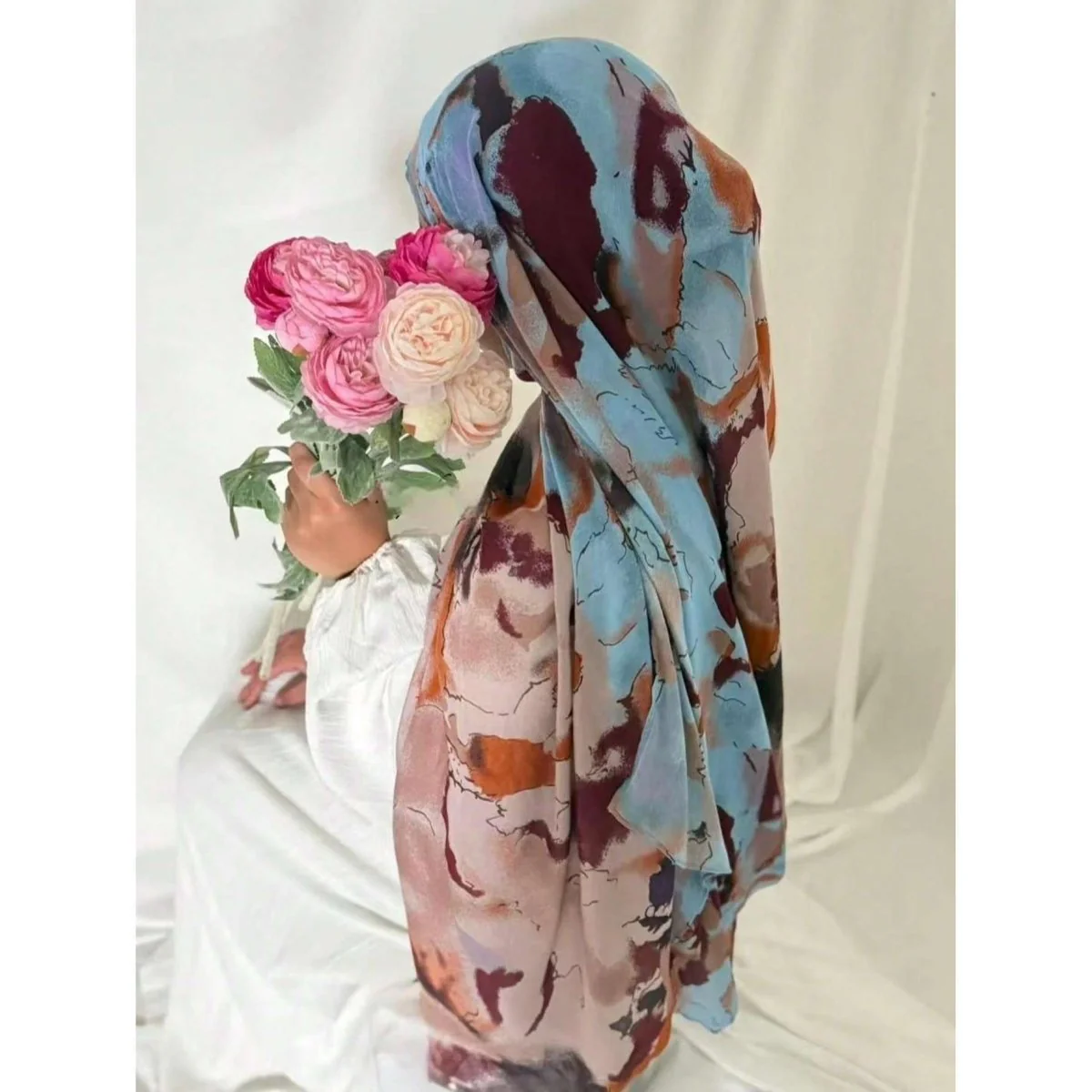 Bohemian Watercolor Marble Hijab | Muslim Women's Artistic Modal Headscarf in Ombre(MH124) - Image 24