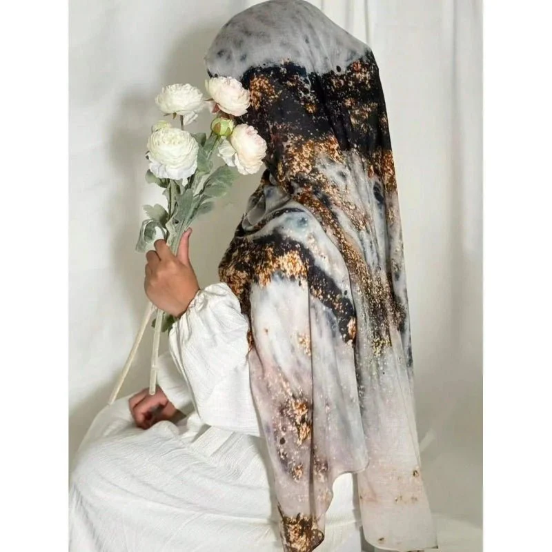 Bohemian Watercolor Marble Hijab | Muslim Women's Artistic Modal Headscarf in Ombre(MH124) - Image 3