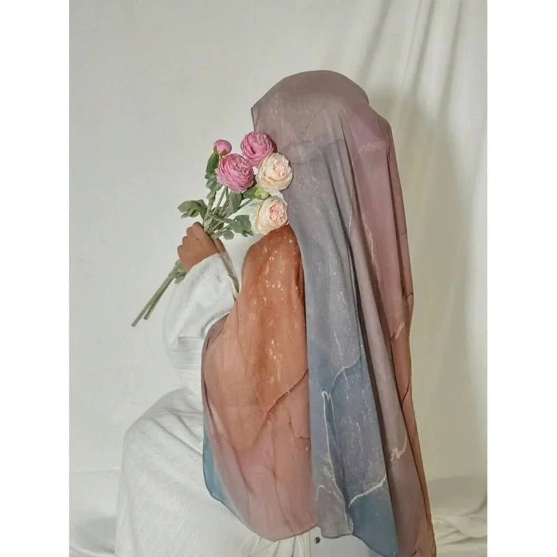 Bohemian Watercolor Marble Hijab | Muslim Women's Artistic Modal Headscarf in Ombre(MH124) - Image 5