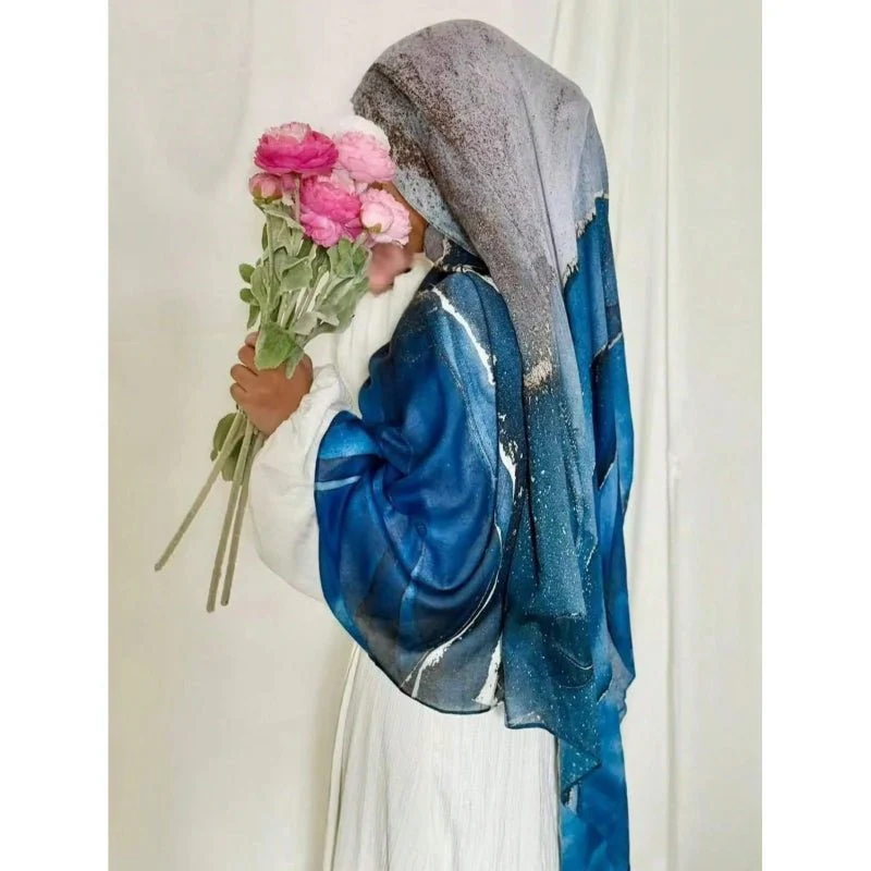 Bohemian Watercolor Marble Hijab | Muslim Women's Artistic Modal Headscarf in Ombre(MH124) - Image 9