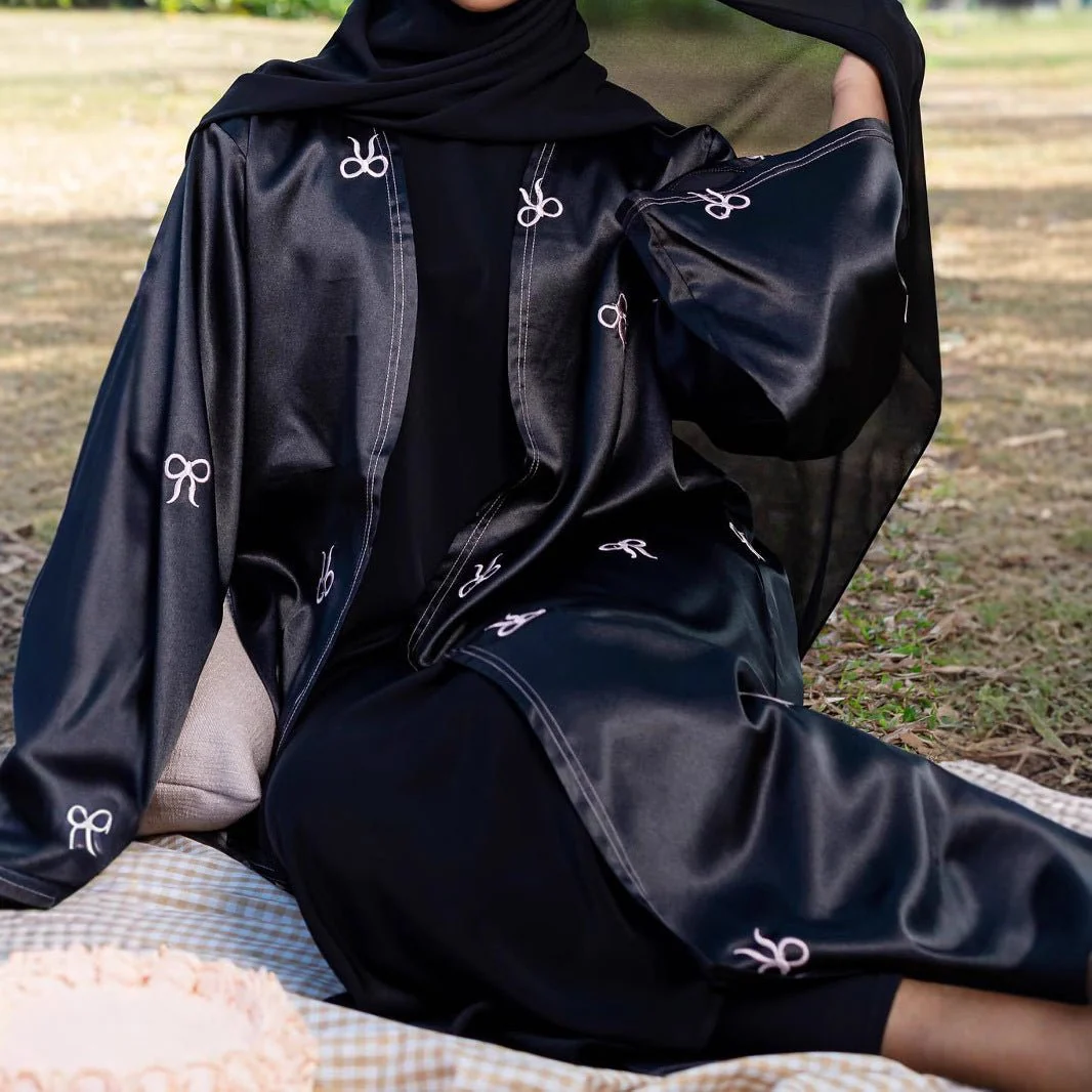 Bow Embroidered Glossy Open Abaya (MOA102) - Image 10