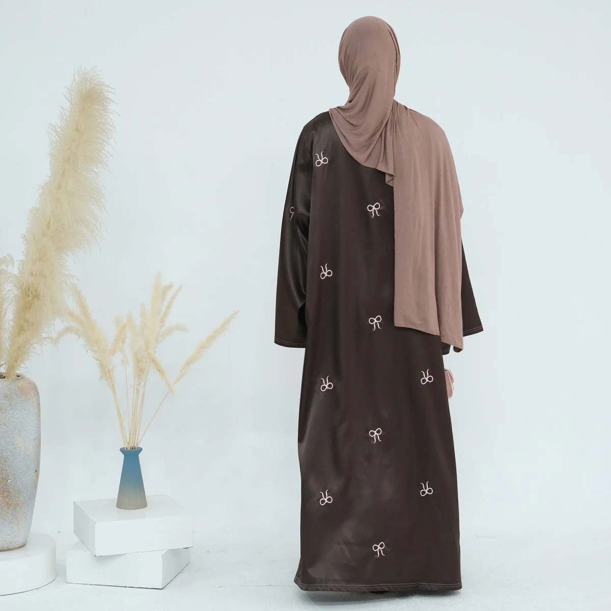 Bow Embroidered Glossy Open Abaya (MOA102) - Image 5