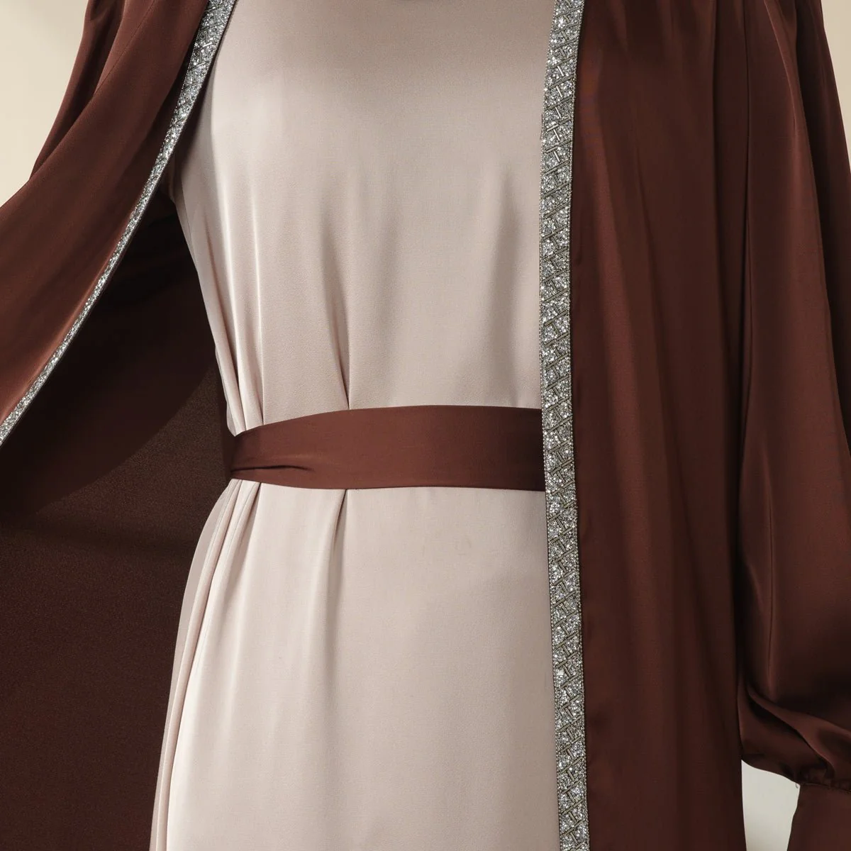 Bow Tie Sleeve Abaya Set With Long-sleeve Inner Dress (MOA026) - Image 15