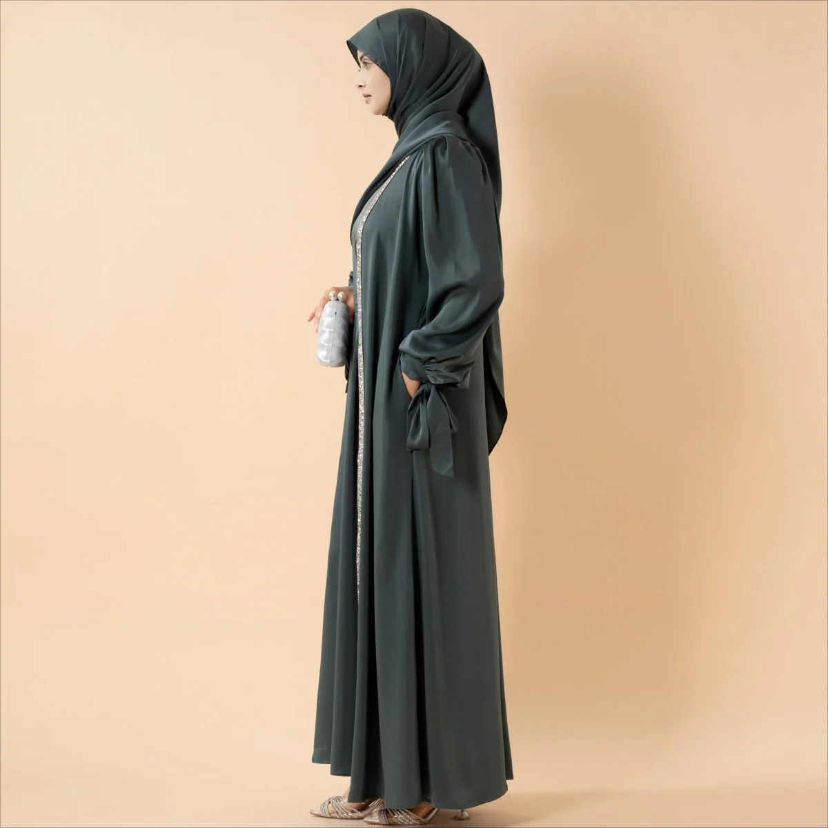 Bow Tie Sleeve Abaya Set With Long-sleeve Inner Dress (MOA026) - Image 17