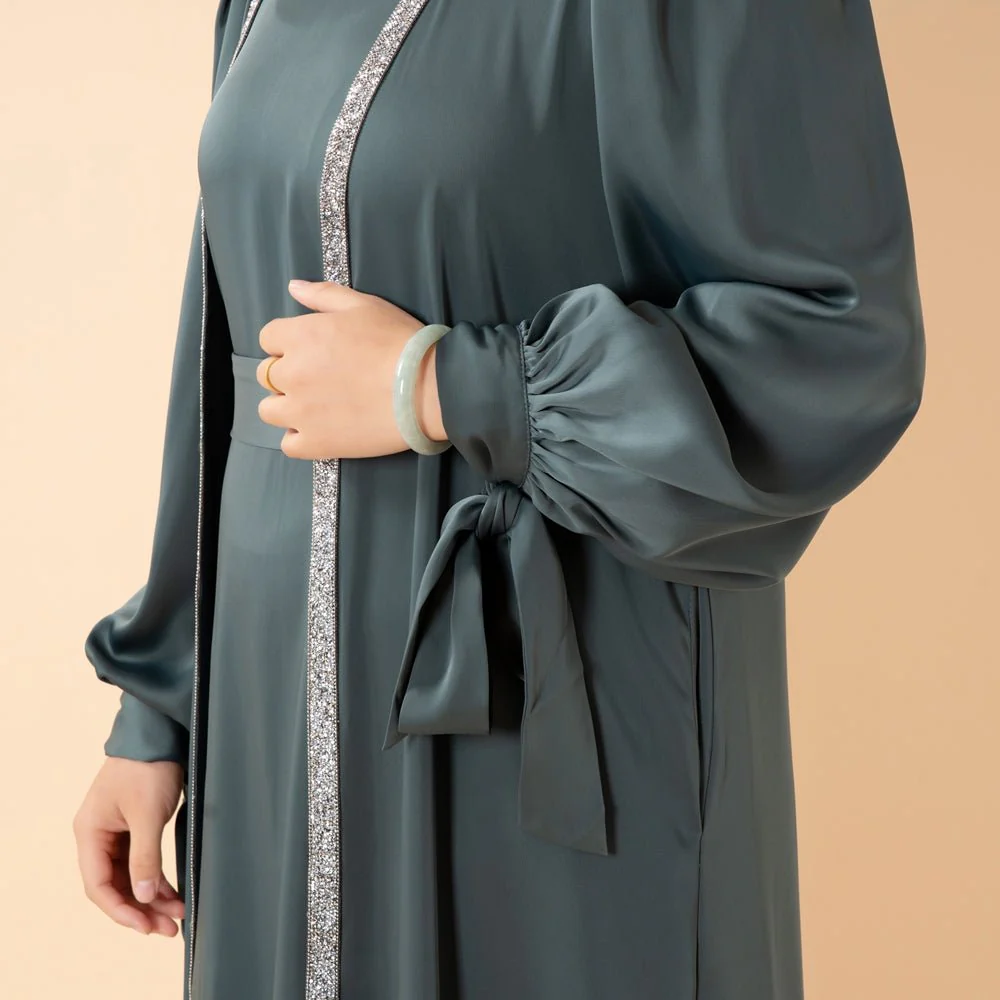 Bow Tie Sleeve Abaya Set With Long-sleeve Inner Dress (MOA026) - Image 19