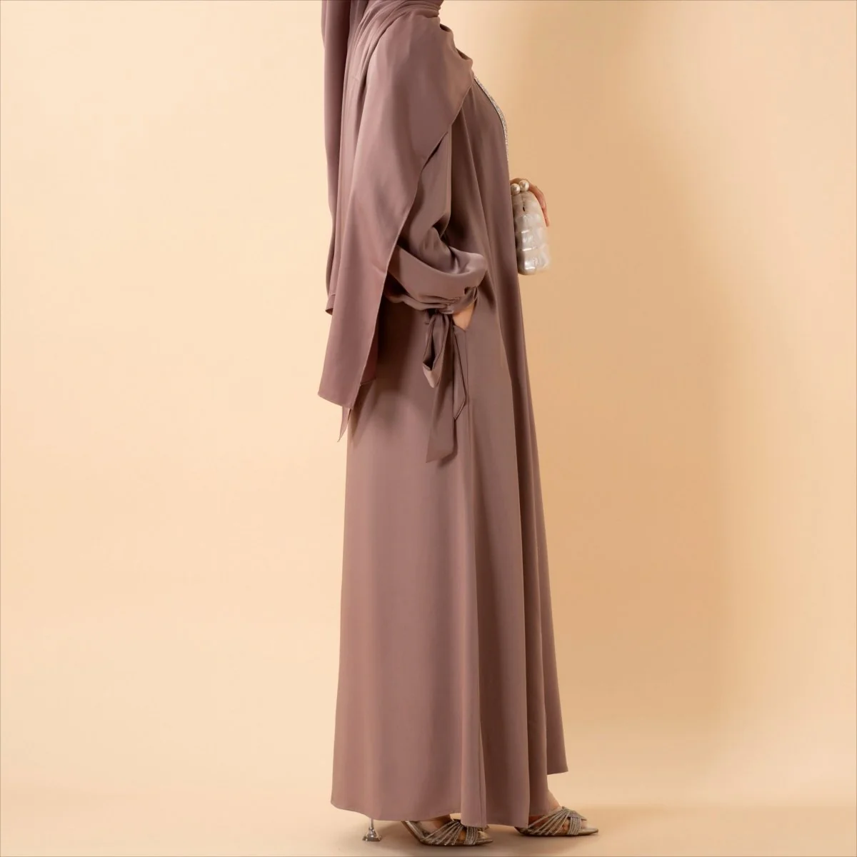 Bow Tie Sleeve Abaya Set With Long-sleeve Inner Dress (MOA026) - Image 21