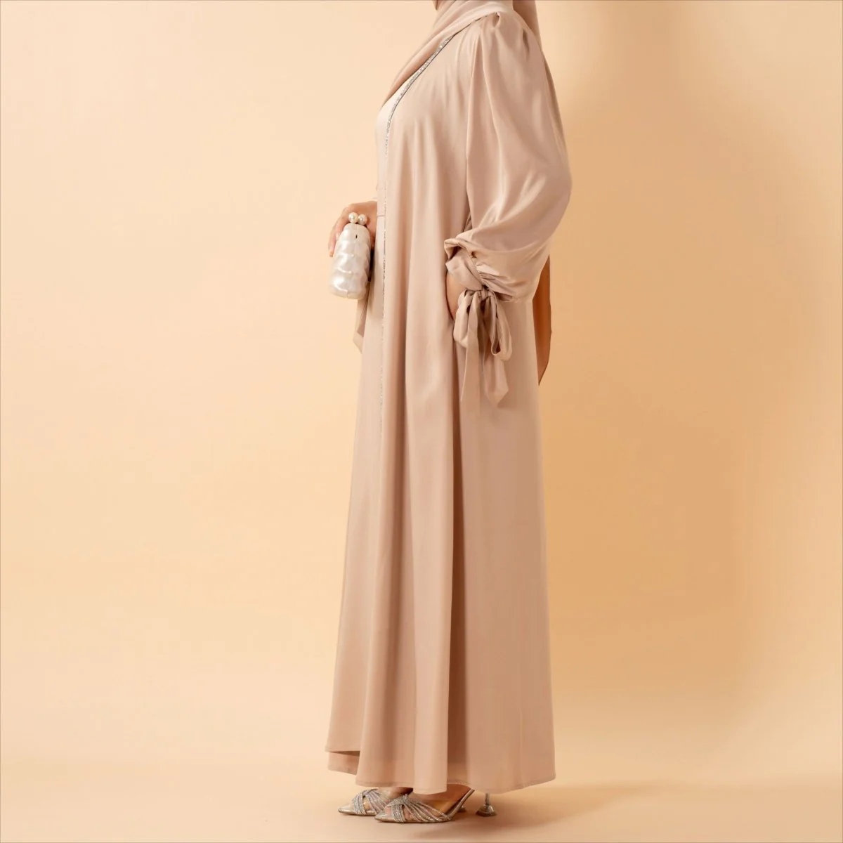 Bow Tie Sleeve Abaya Set With Long-sleeve Inner Dress (MOA026) - Image 25