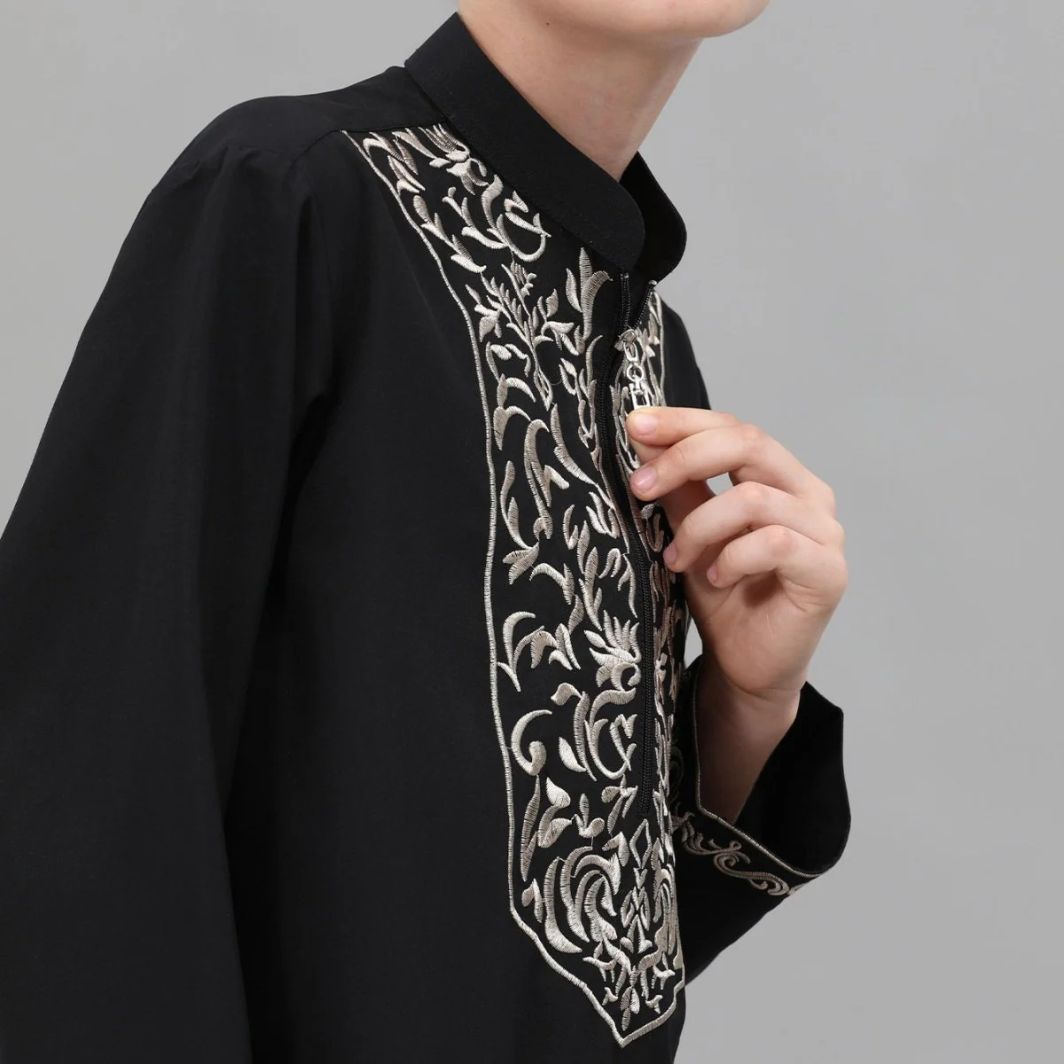 Boys Black Embroidered Tunic & Pants Set (MKB021) - Image 10