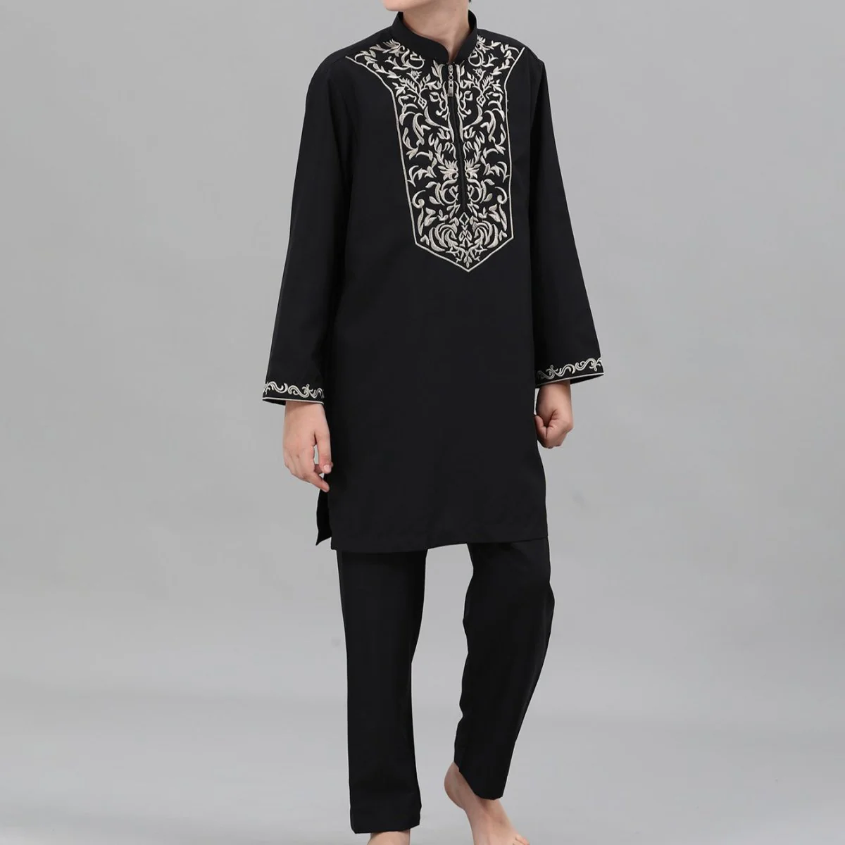 Boys Black Embroidered Tunic & Pants Set (MKB021) - Image 5