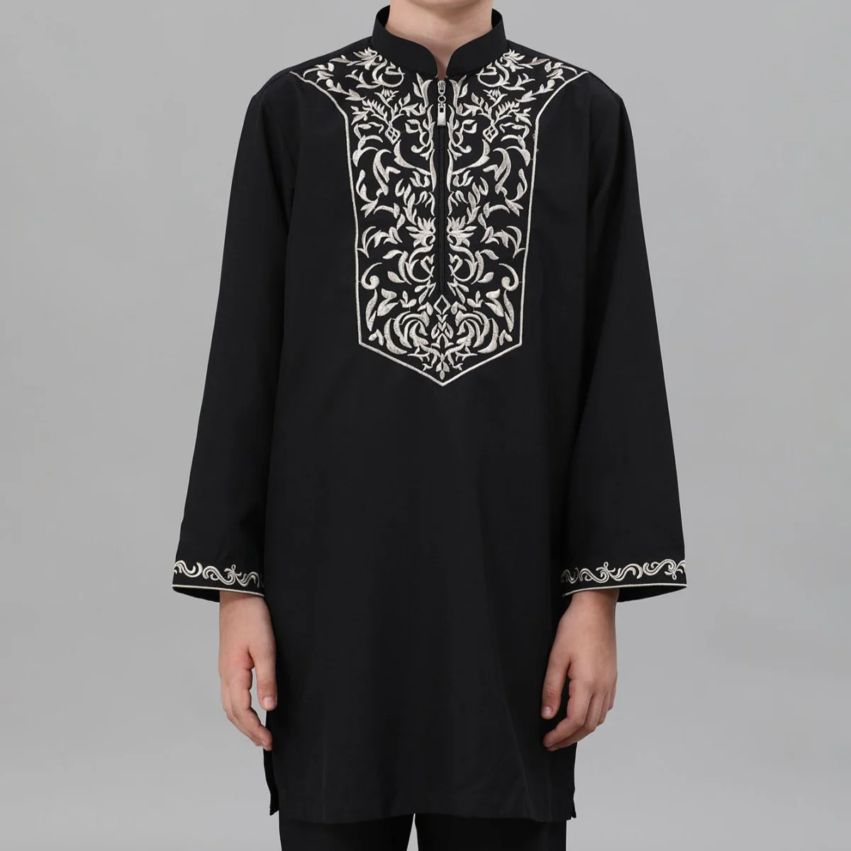 Boys Black Embroidered Tunic & Pants Set (MKB021) - Image 8