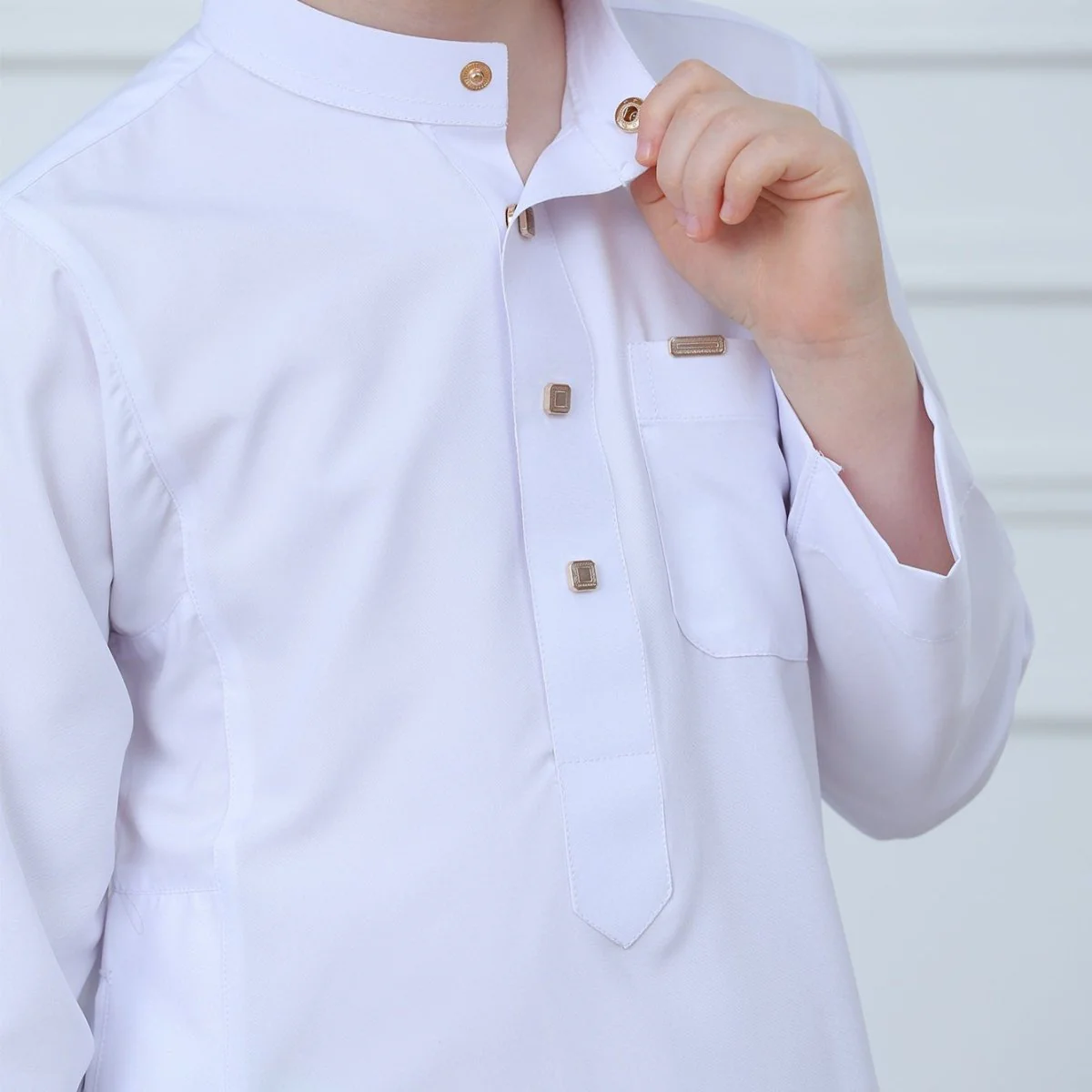 Boys' Classic White Thobe with Stand Collar(MKB027) - Image 3