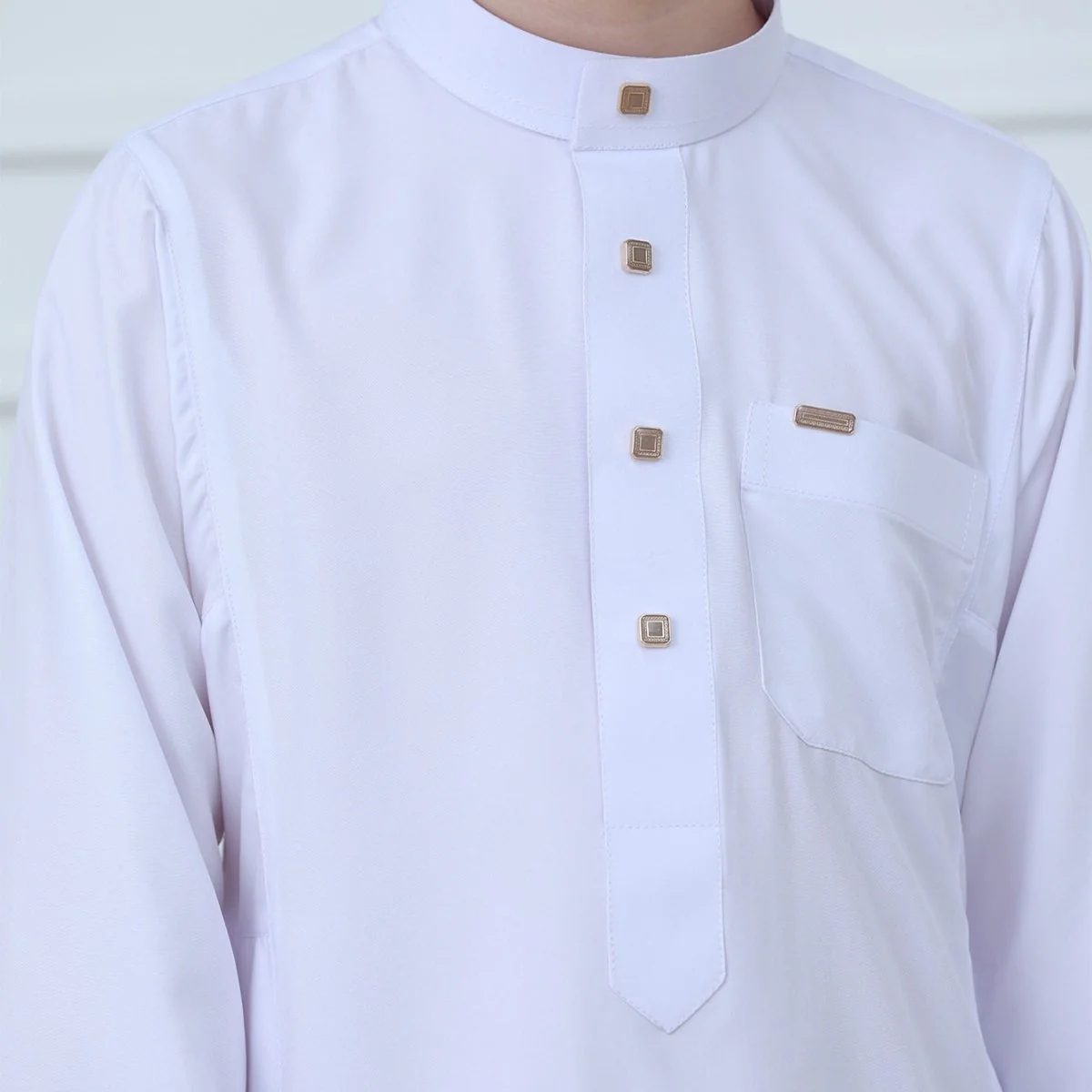 Boys' Classic White Thobe with Stand Collar(MKB027) - Image 4