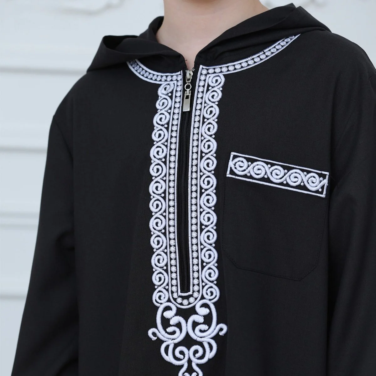 Boys Embroidered Hooded Thobe with Pockets(MKB010) - Image 7