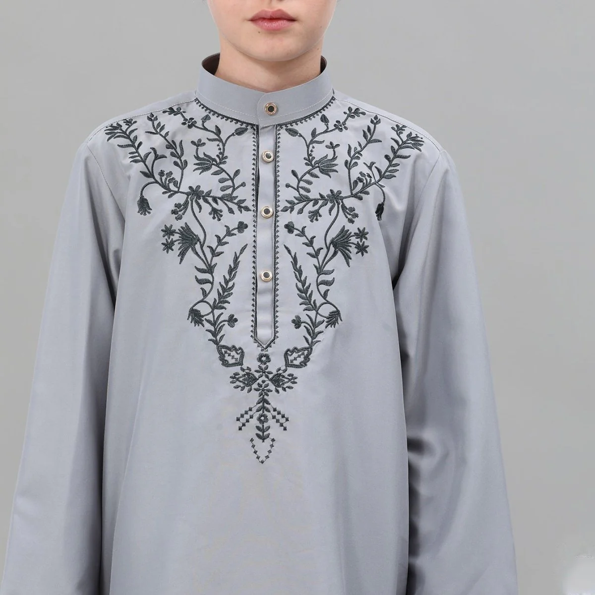 Boys' Embroidered Thobe Set with Pants(MKB034) - Image 7