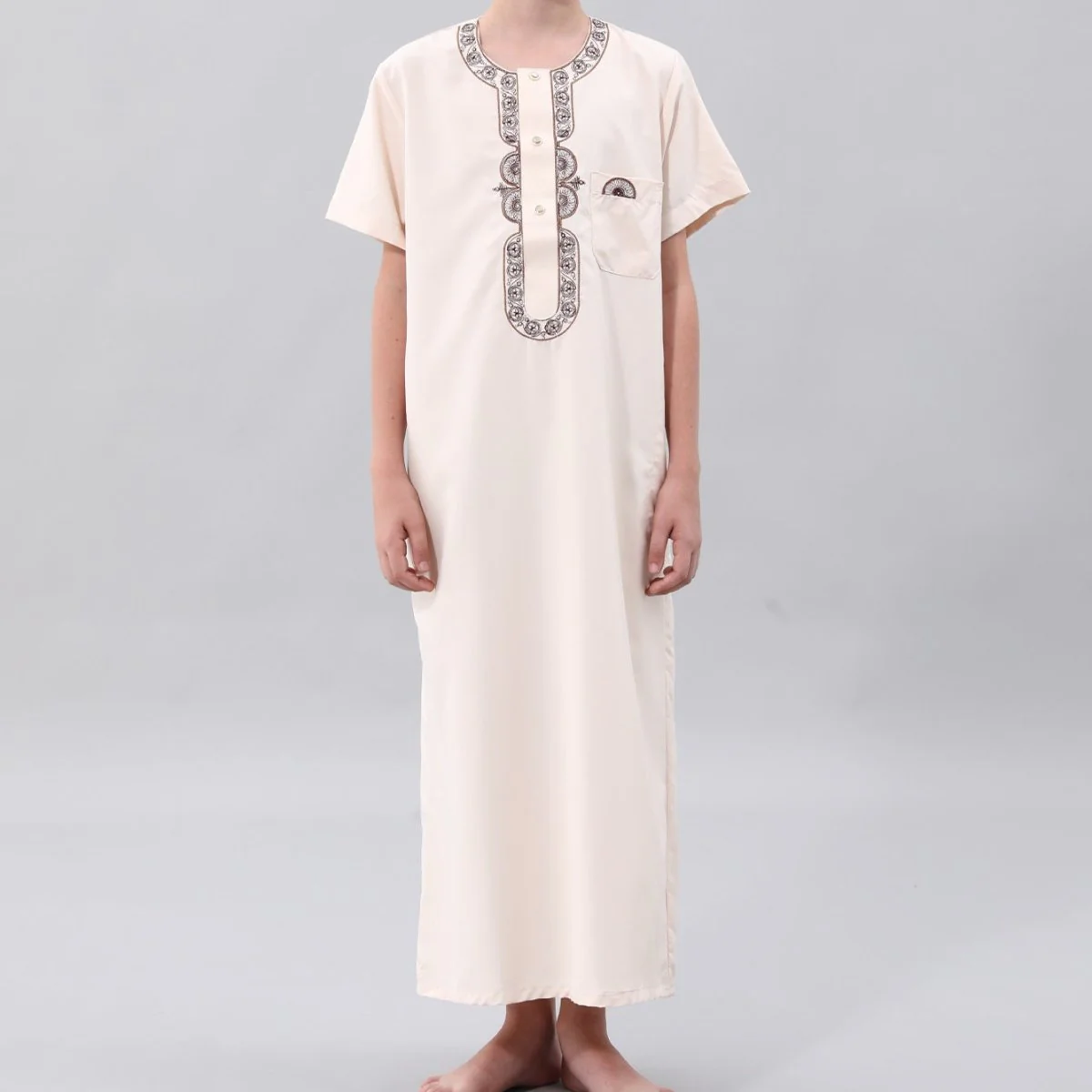 Boys' Embroidered Thobe with Chest Pocket(MKB026) - Image 2