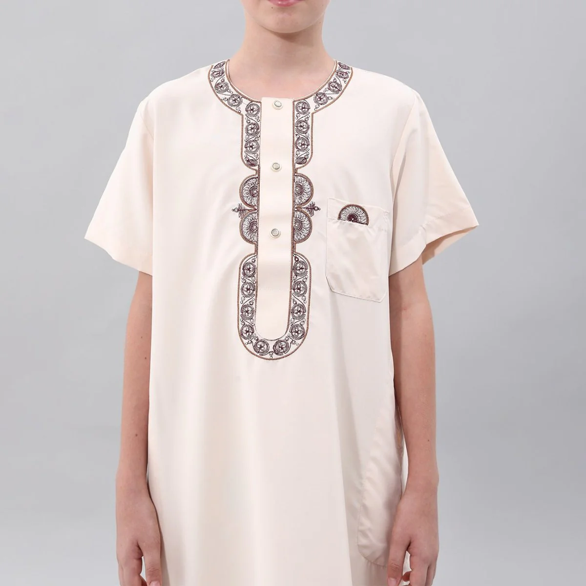 Boys' Embroidered Thobe with Chest Pocket(MKB026) - Image 5