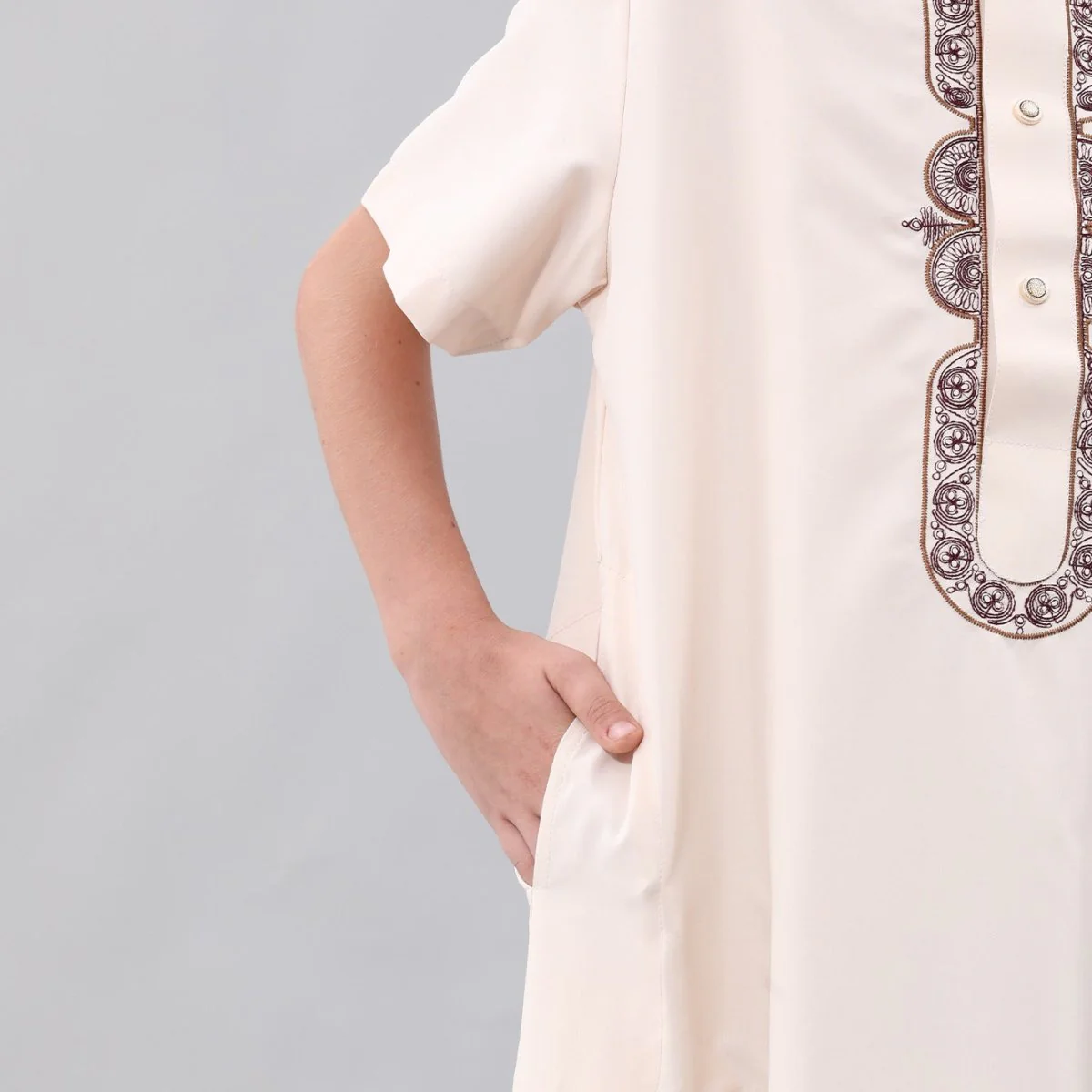 Boys' Embroidered Thobe with Chest Pocket(MKB026) - Image 6