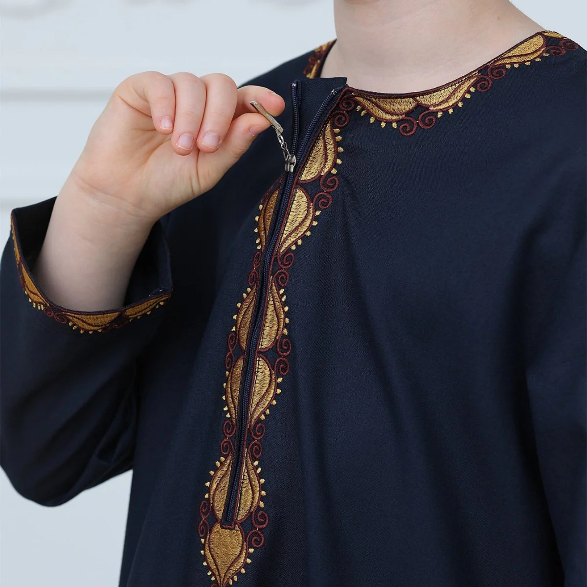 Boys Embroidered Thobe with Gold Trim(MKB017) - Image 10