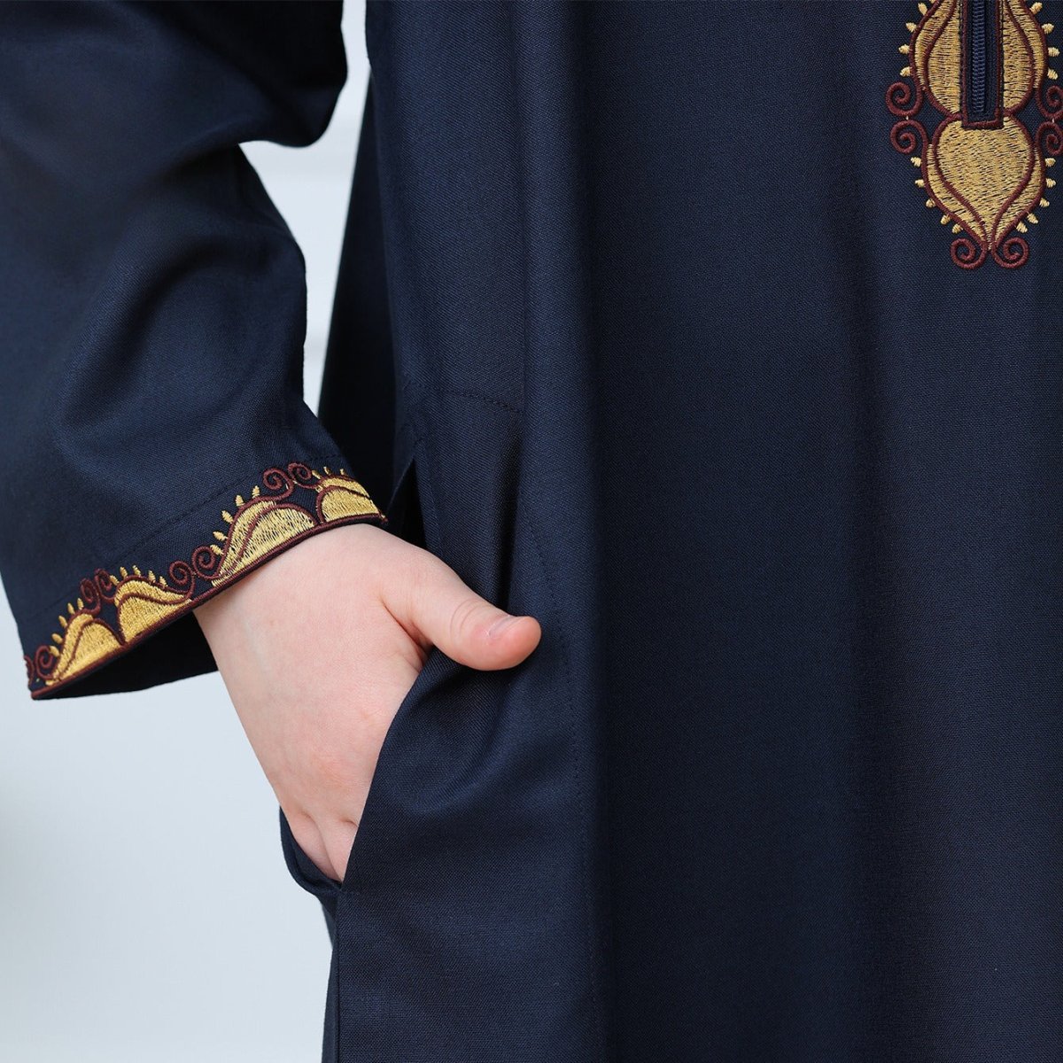 Boys Embroidered Thobe with Gold Trim(MKB017) - Image 11