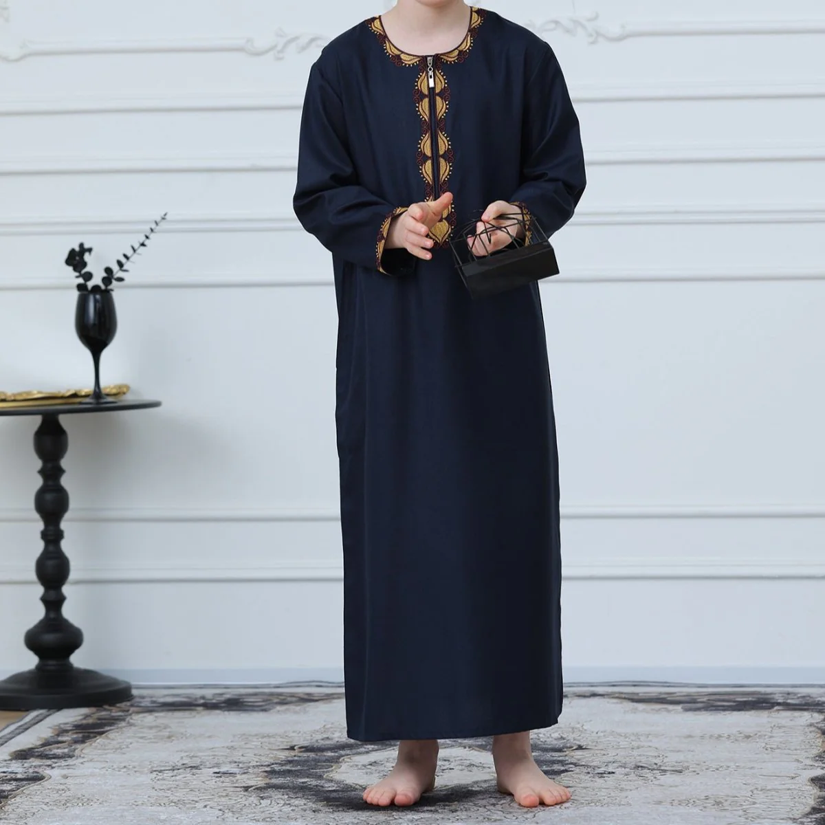Boys Embroidered Thobe with Gold Trim(MKB017) - Image 2