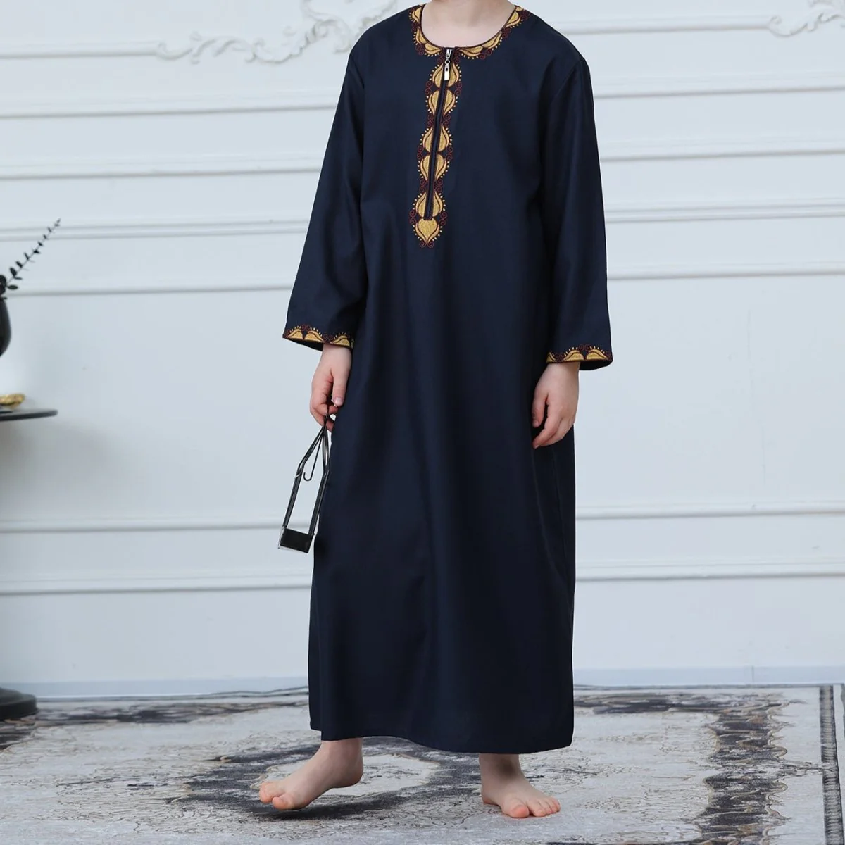 Boys Embroidered Thobe with Gold Trim(MKB017) - Image 5