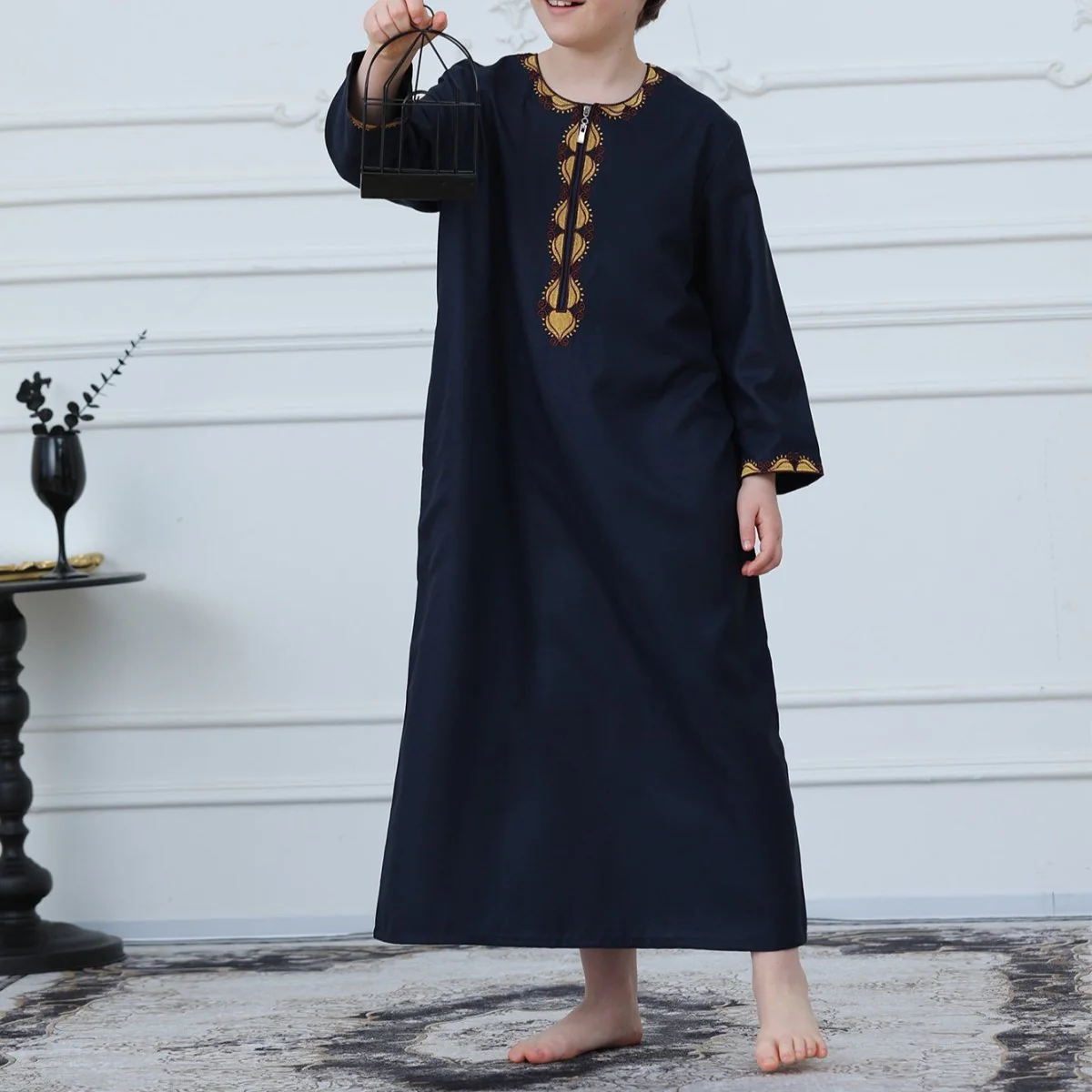 Boys Embroidered Thobe with Gold Trim(MKB017) - Image 6