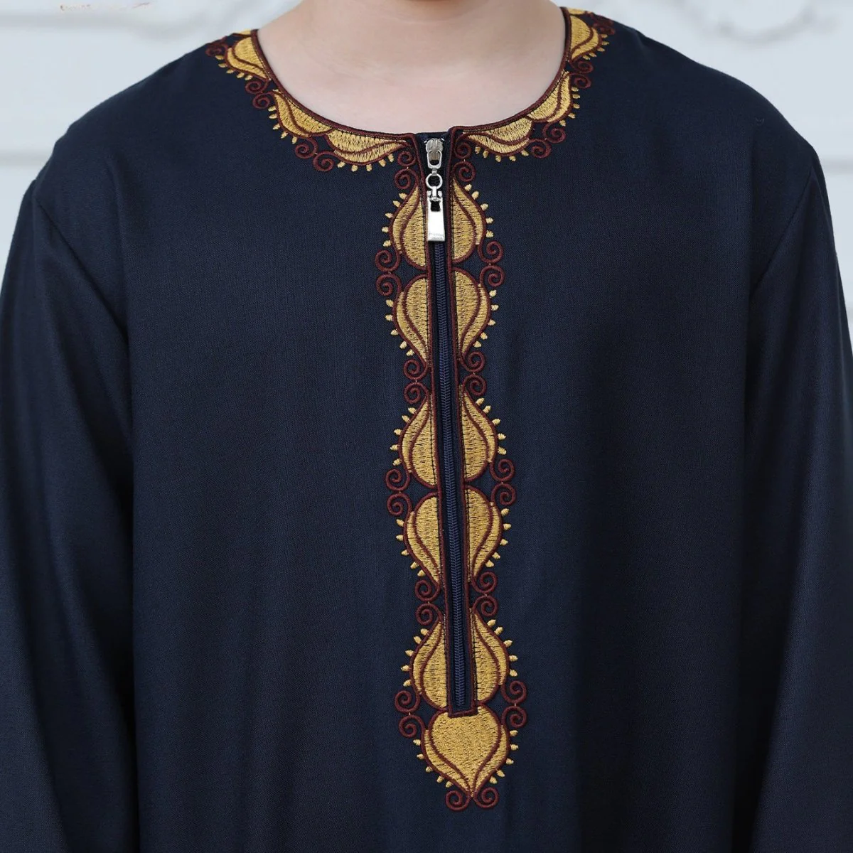 Boys Embroidered Thobe with Gold Trim(MKB017) - Image 8