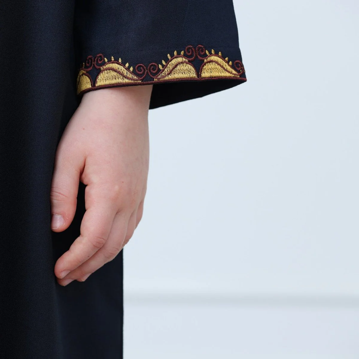 Boys Embroidered Thobe with Gold Trim(MKB017) - Image 9