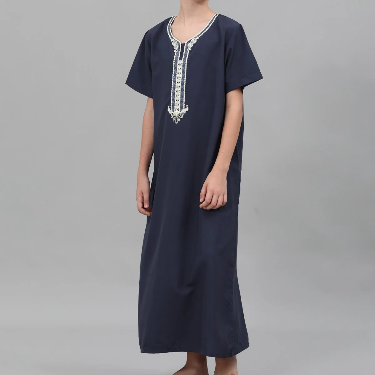 Boys' Embroidered Thobe with Ornate Neckline(MKB036) - Image 4