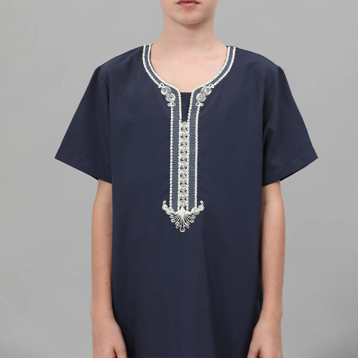 Boys' Embroidered Thobe with Ornate Neckline(MKB036) - Image 7