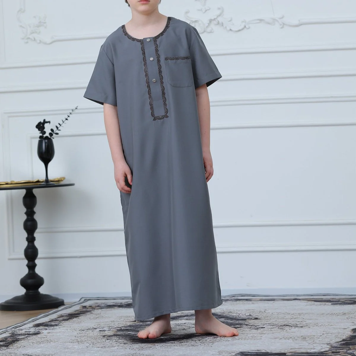 Boys' Embroidered Thobe with Side Pockets(MKB031) - Image 2