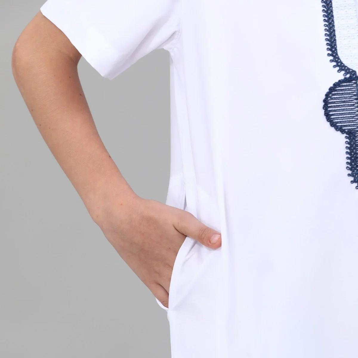 Boys' Embroidered Thobe with Side Pockets(MKB035) - Image 27