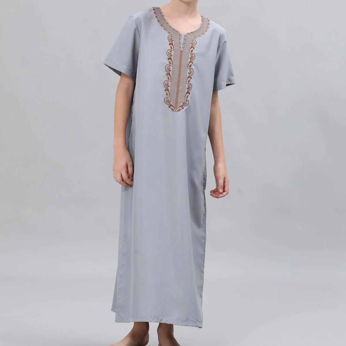 Boys' Embroidered Thobe with Side Pockets(MKB035) - Image 28