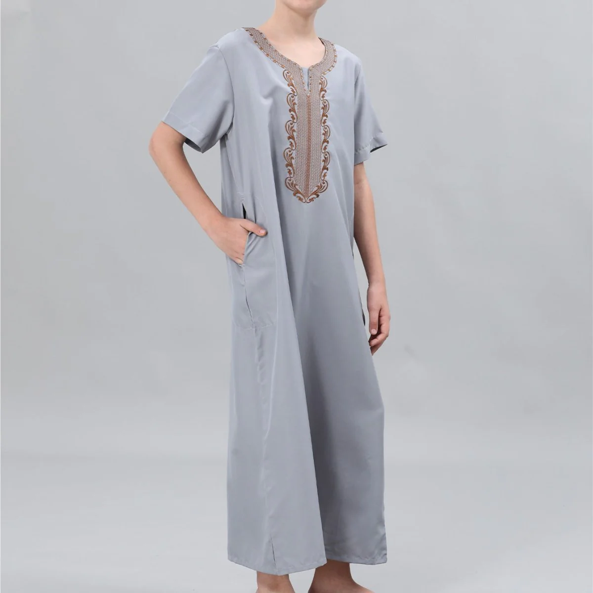 Boys' Embroidered Thobe with Side Pockets(MKB035) - Image 29