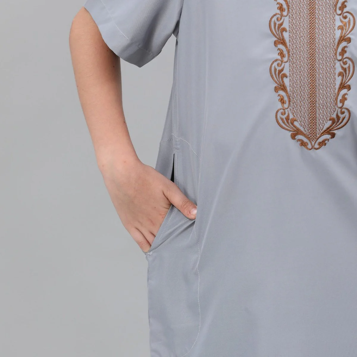 Boys' Embroidered Thobe with Side Pockets(MKB035) - Image 31