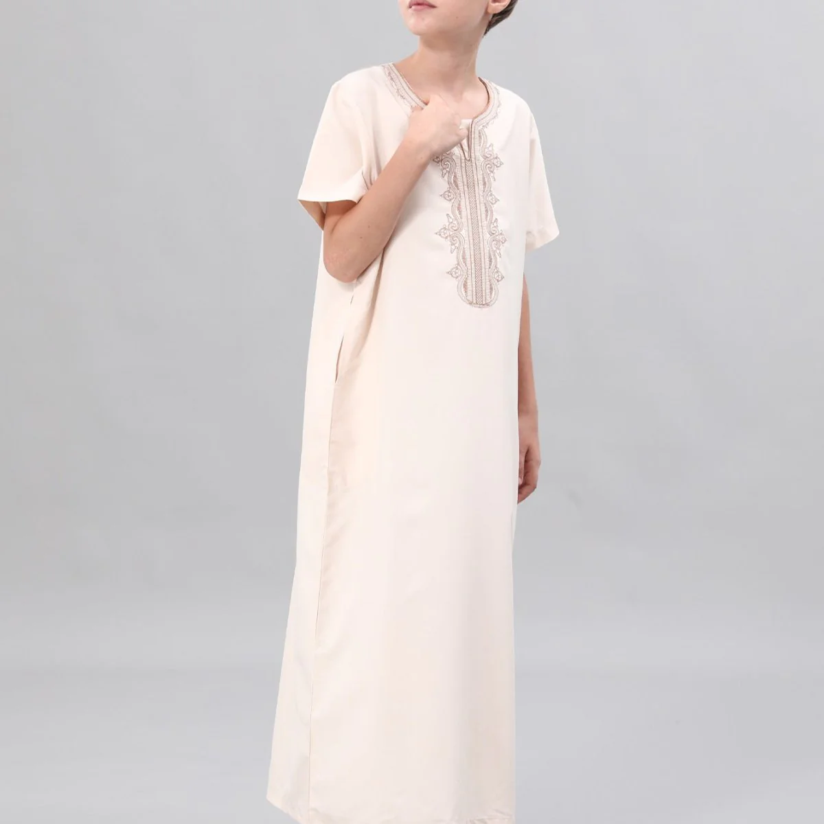 Boys' Embroidered Thobe with Side Pockets(MKB035) - Image 32