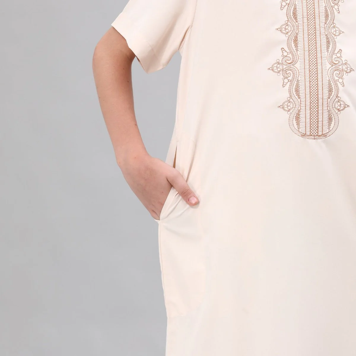 Boys' Embroidered Thobe with Side Pockets(MKB035) - Image 35