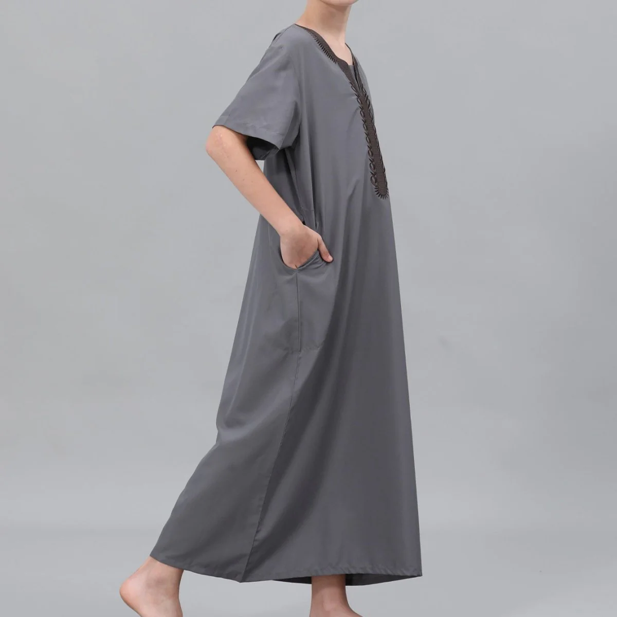 Boys' Embroidered Thobe with Side Pockets(MKB035) - Image 37