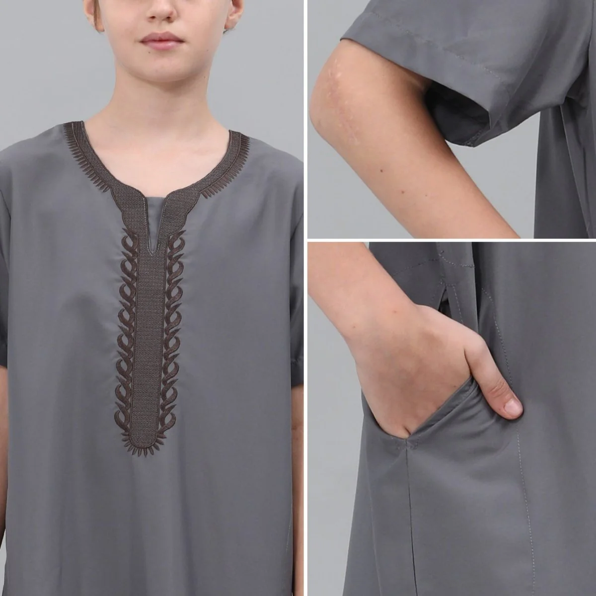 Boys' Embroidered Thobe with Side Pockets(MKB035) - Image 39