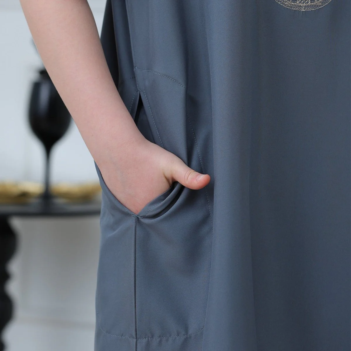 Boys' Embroidered Thobe with Side Pockets(MKB029) - Image 7